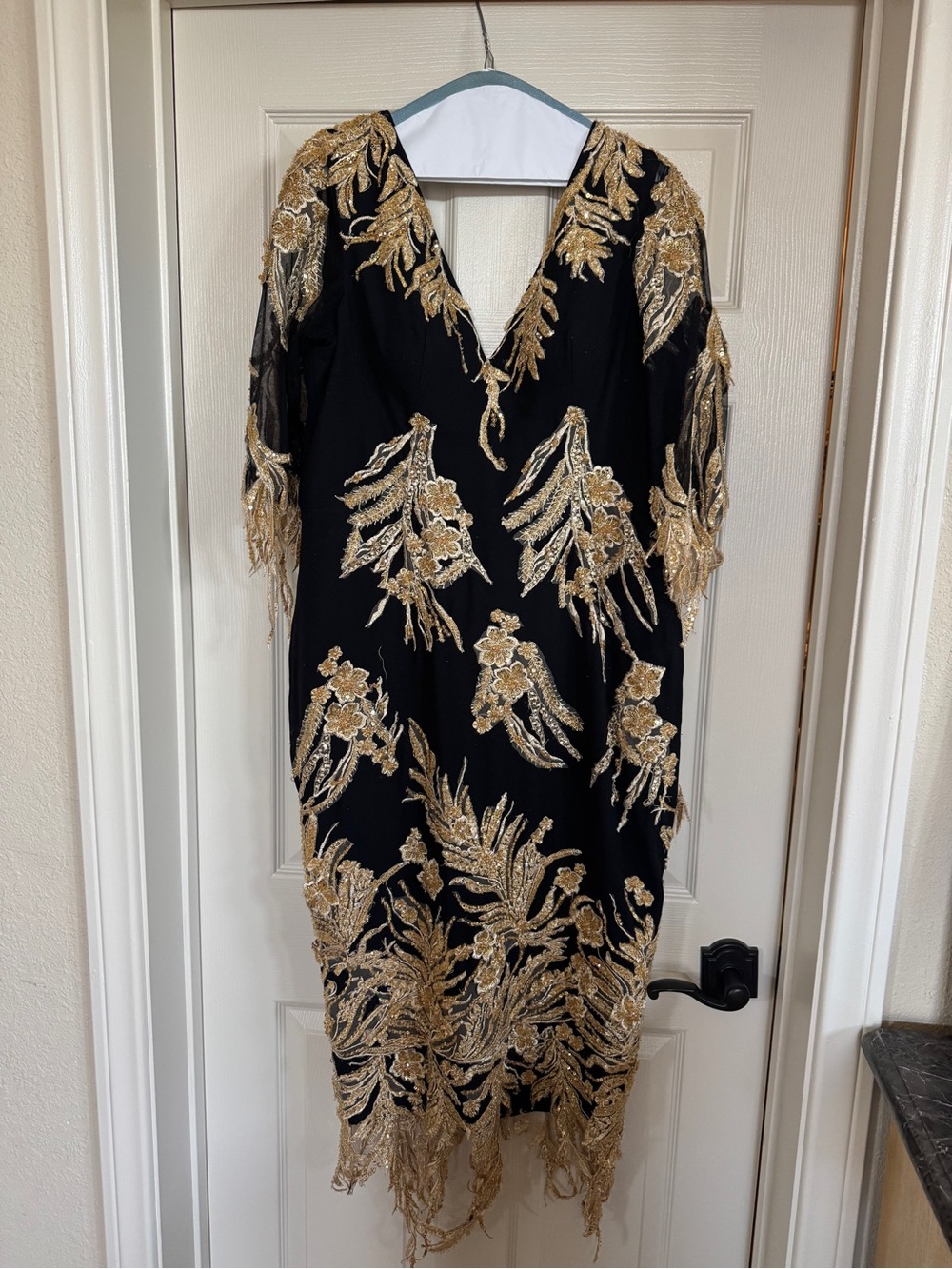 Black Dress with Gold Embroidered Floral Detail